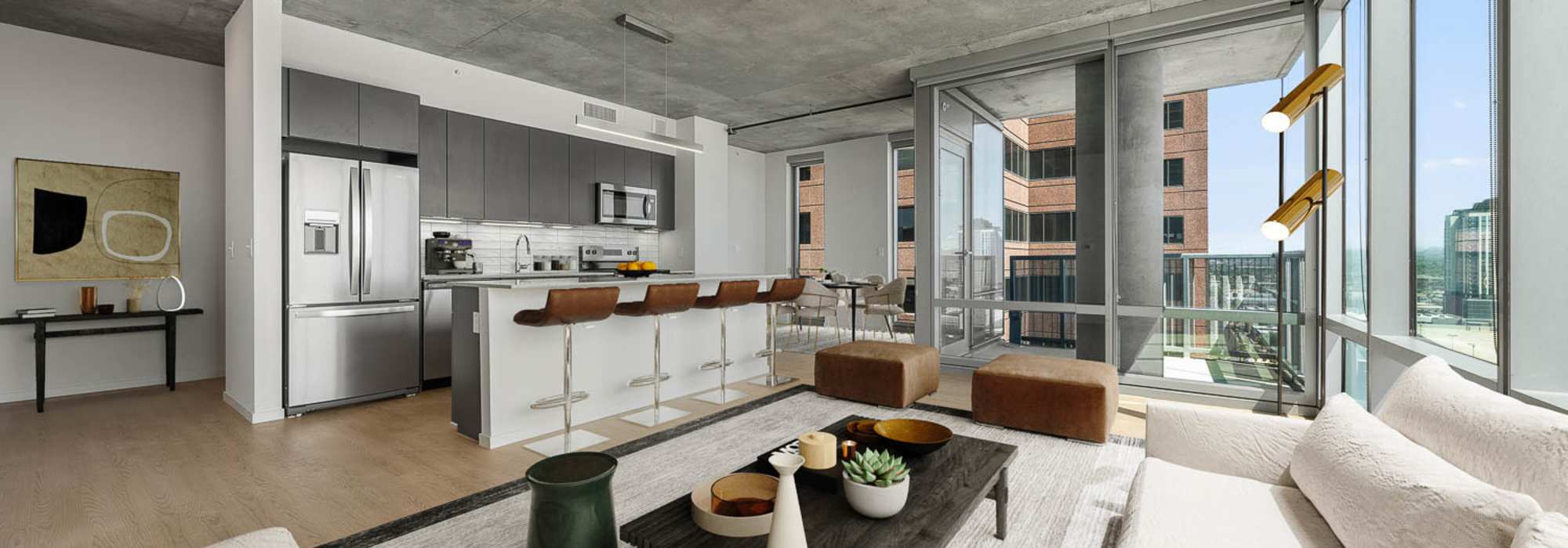 Living room at PALMtower in Phoenix, Arizona