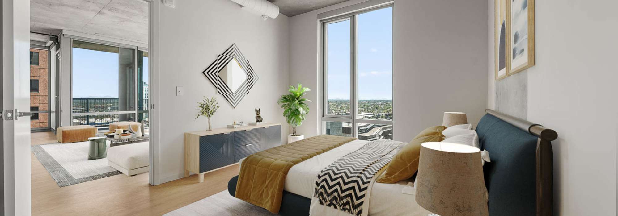 Bedroom with natural light at PALMtower in Phoenix, Arizona