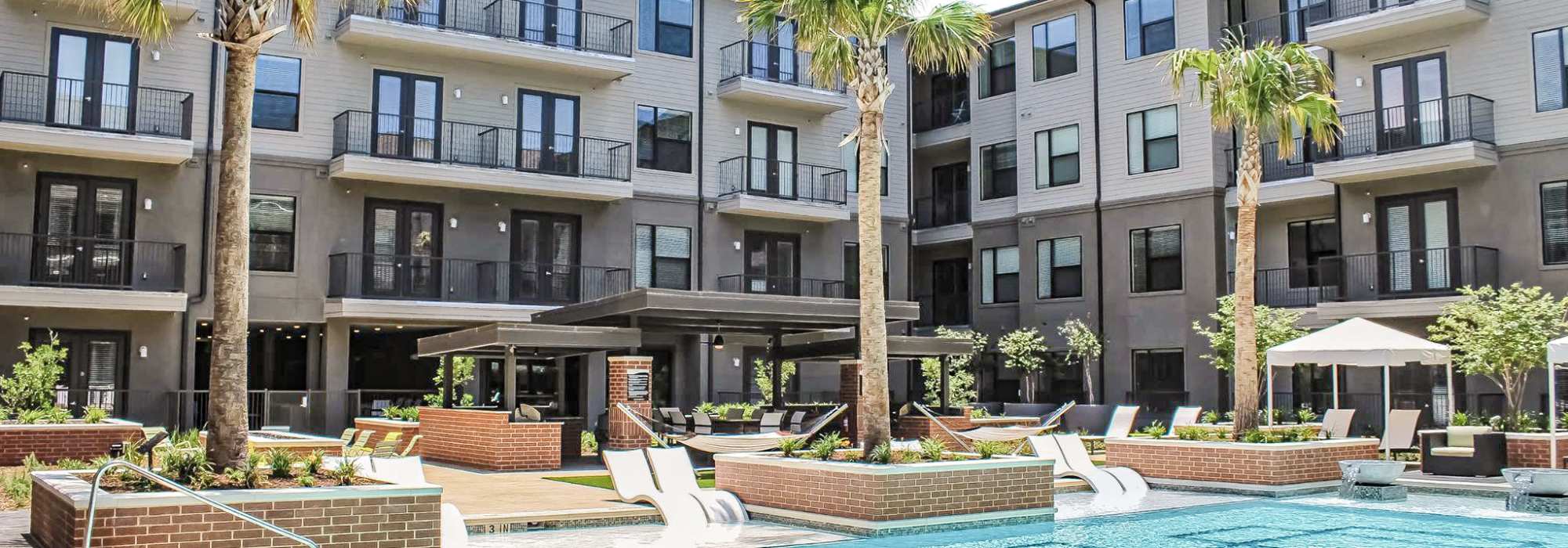 Resort-style community pool at Factory Design District in Dallas,Texas