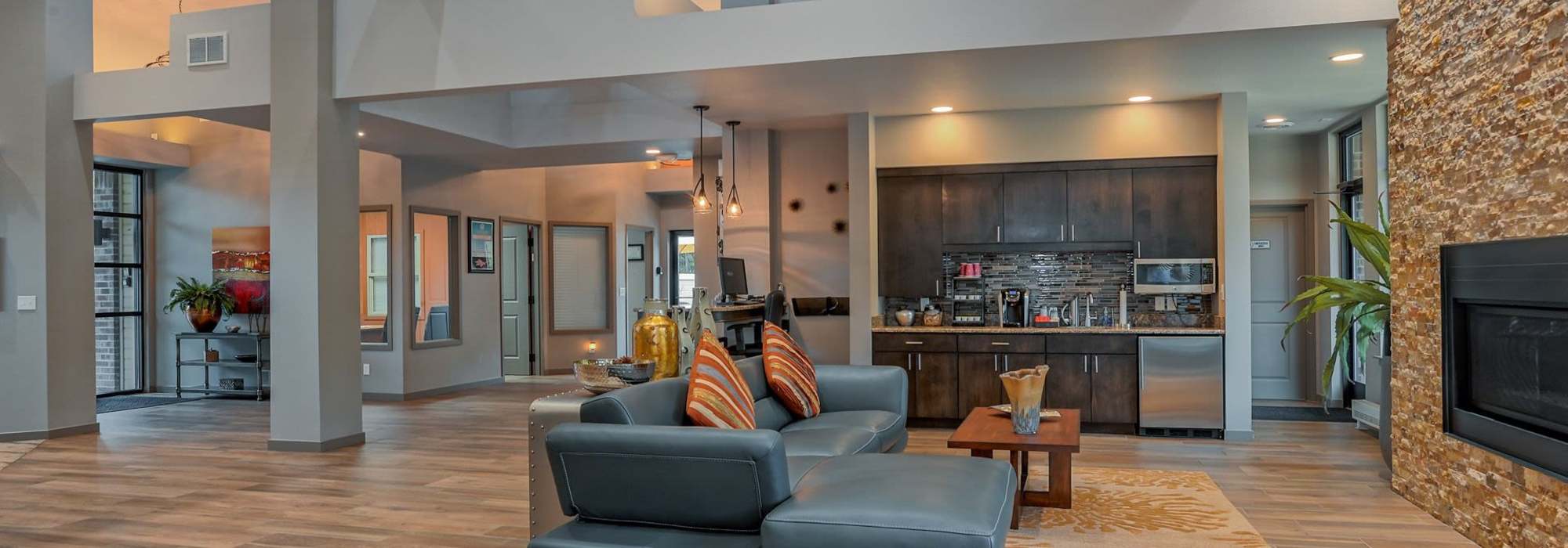 Community club house with kitchen at UTE Creek Apartments in Longmont, Colorado