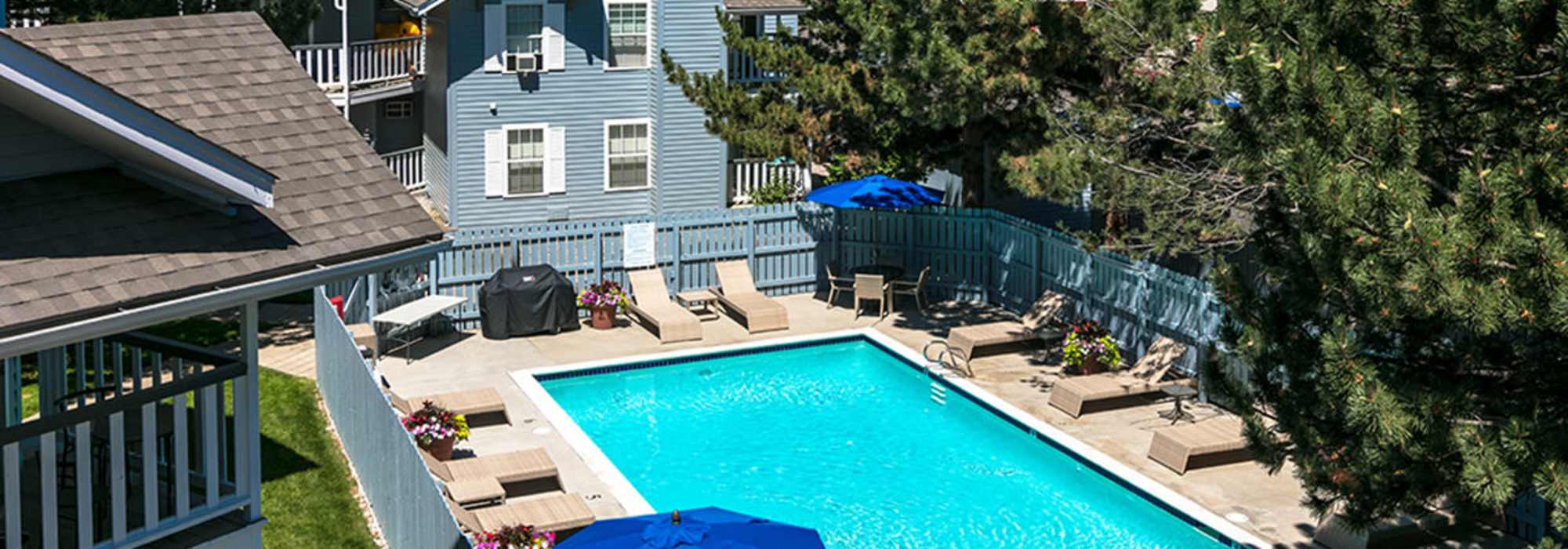 Resort-inspired swimming pool at Victoria Inn Apartments in Longmont, Colorado