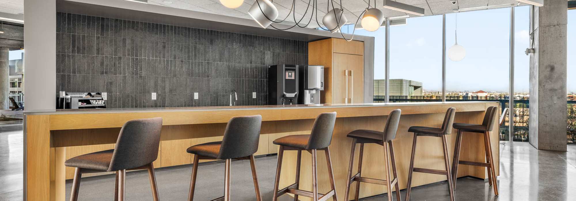 Clubhouse kitchen area at PALMtower in Phoenix, Arizona
