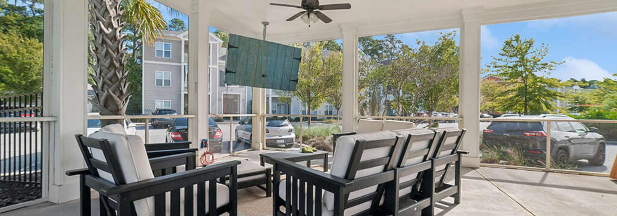 Outdoor cabana lounge at The Apartments at Shade Tree in Johns Island, South Carolina