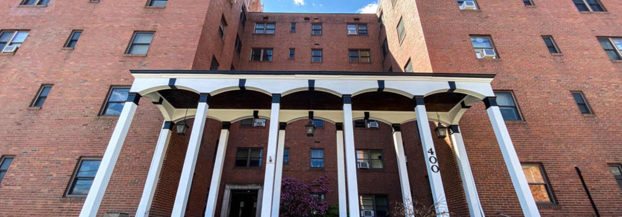 Entrance of the apartments at Lebanon Vue in Pittsburgh, Pennsylvania