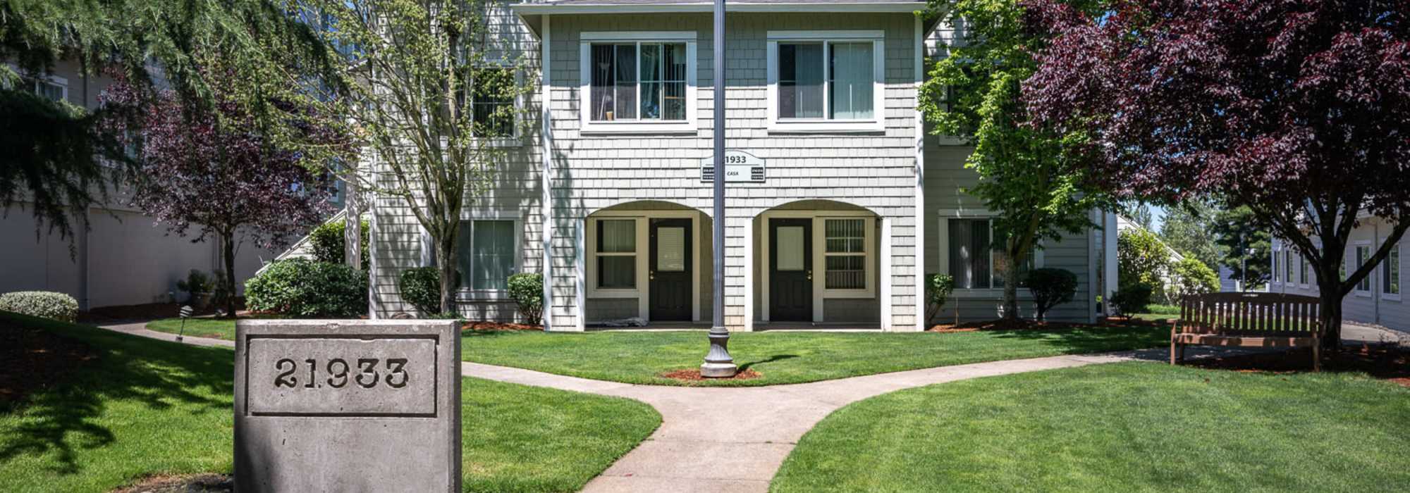 Building exterior view at Chinook Way Apartments in Fairview, Oregon