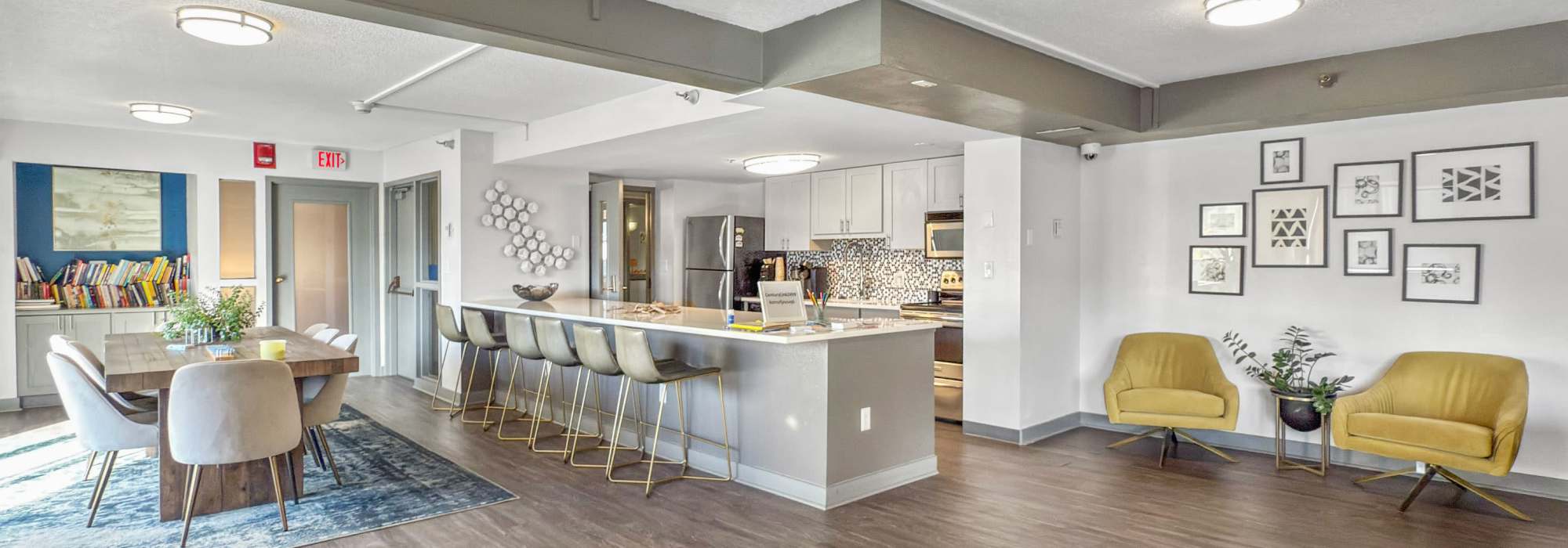 Spacious community kitchen at The Parker at Seventh in Des Moines, Iowa