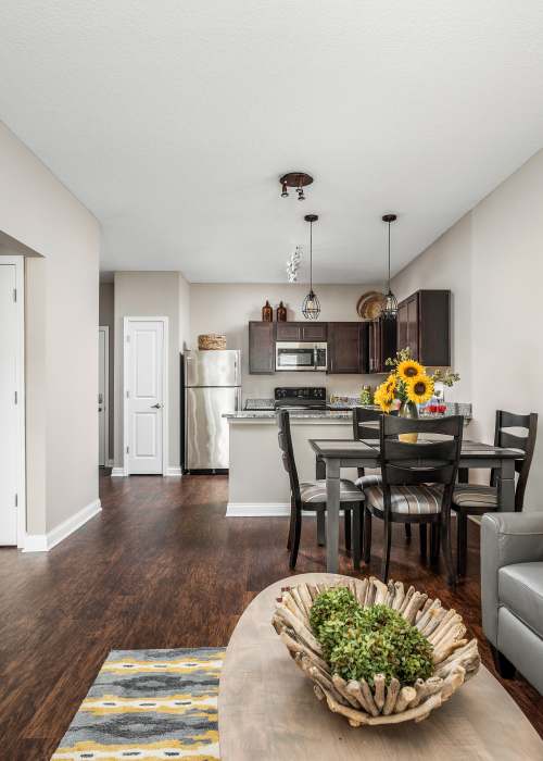 Example living room at Bonterra Apartments in Fort Wayne, Indiana