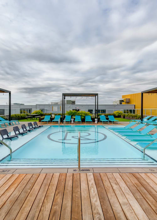 Resort-style swimming pool at RISE on Chauncey in West Lafayette, Indiana