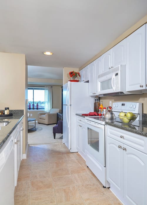  Renovated kitchen with white cabinets at Cherry Hill Towers in Cherry Hill, New Jersey C