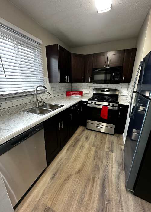Model kitchen at Parkview Rental Townhomes in Columbus, Indiana