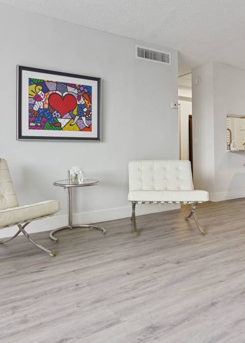 An apartment living room at Forest Place in North Miami, Florida