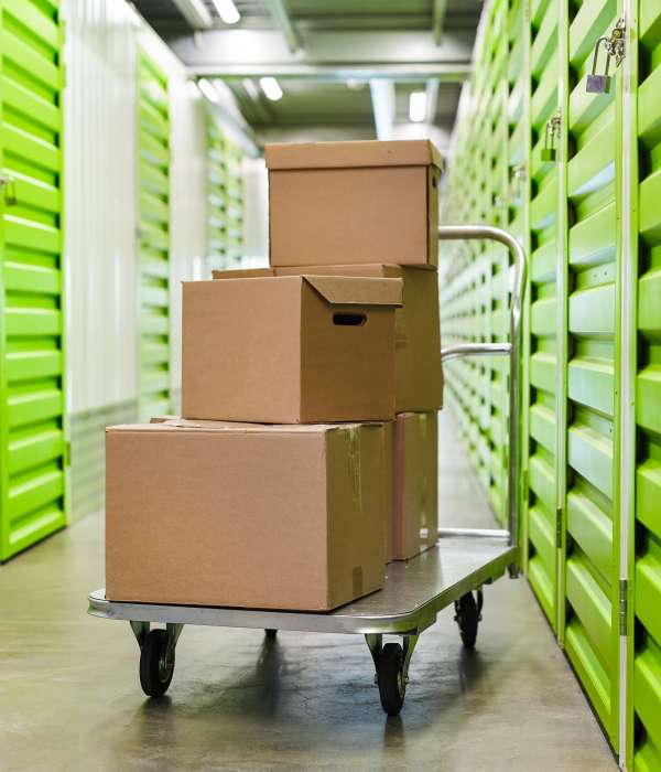 Boxes in a storage unit near Storage Hub - Sonterra in San Antonio, Texas Storage Hub - Sonterra in San Antonio, Texas