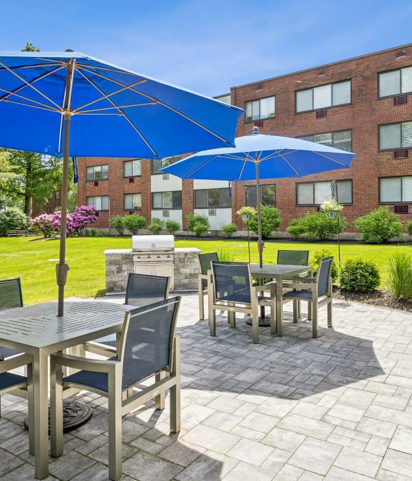 Community grill area for residents at Eagle Rock Apartments at West Hartford in West Hartford, Connecticut