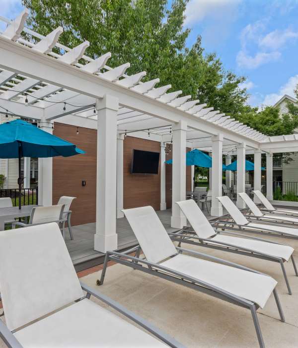 Beach ball floating in Eagle Rock Apartments at Freehold's swimming pool in Freehold, New Jersey