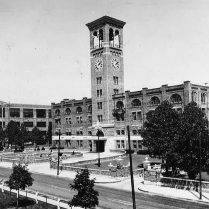 Historic photo of the clock tower at Factory 52 in Cincinnati, Ohio