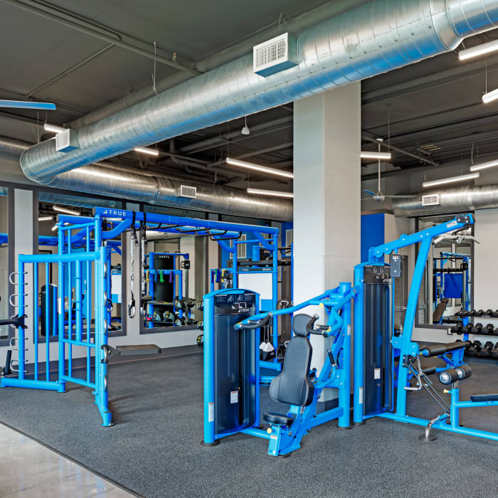 Fitness center with lifting weights at NorthPointe in Greenville, South Carolina
