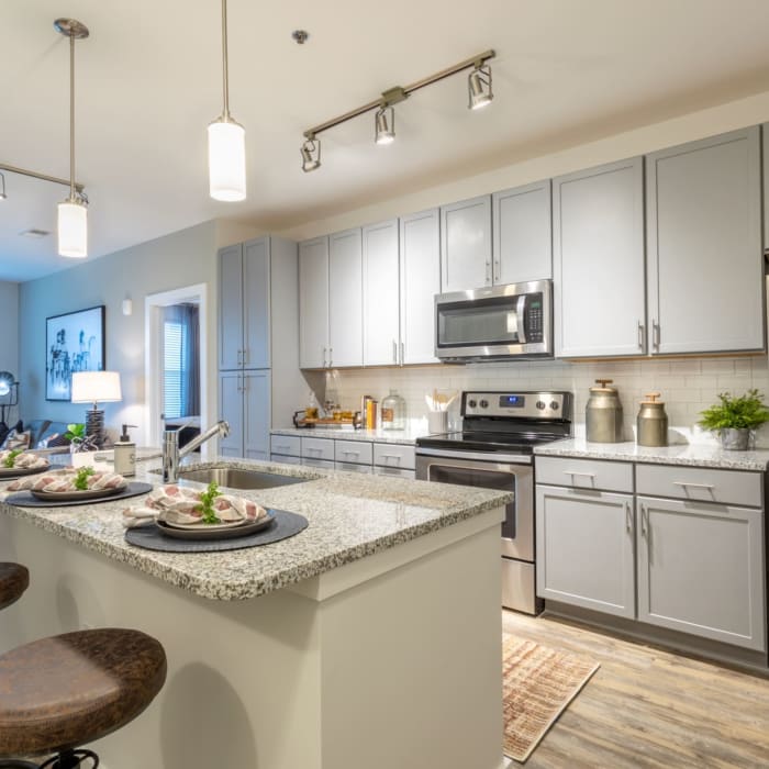 Kitchen with stainless-steel appliances at NorthPointe in Greenville, South Carolina