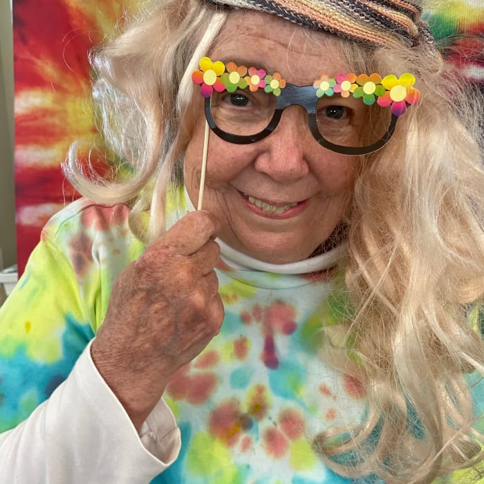 Resident posing for a silly photo at The Columbia Presbyterian Community in Lexington, South Carolina