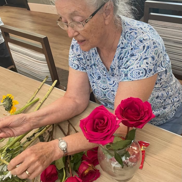 Resident sorting bouquets at The Village at Summerville in Summerville, South Carolina