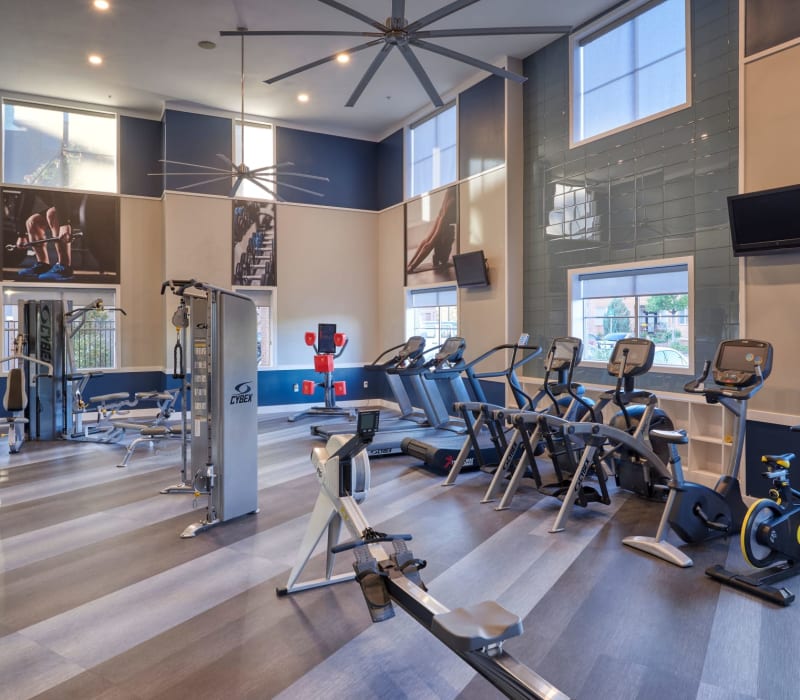 Incredible resident fitness center with tons of equipment for everything you need at Marq Inverness in Englewood, Colorado