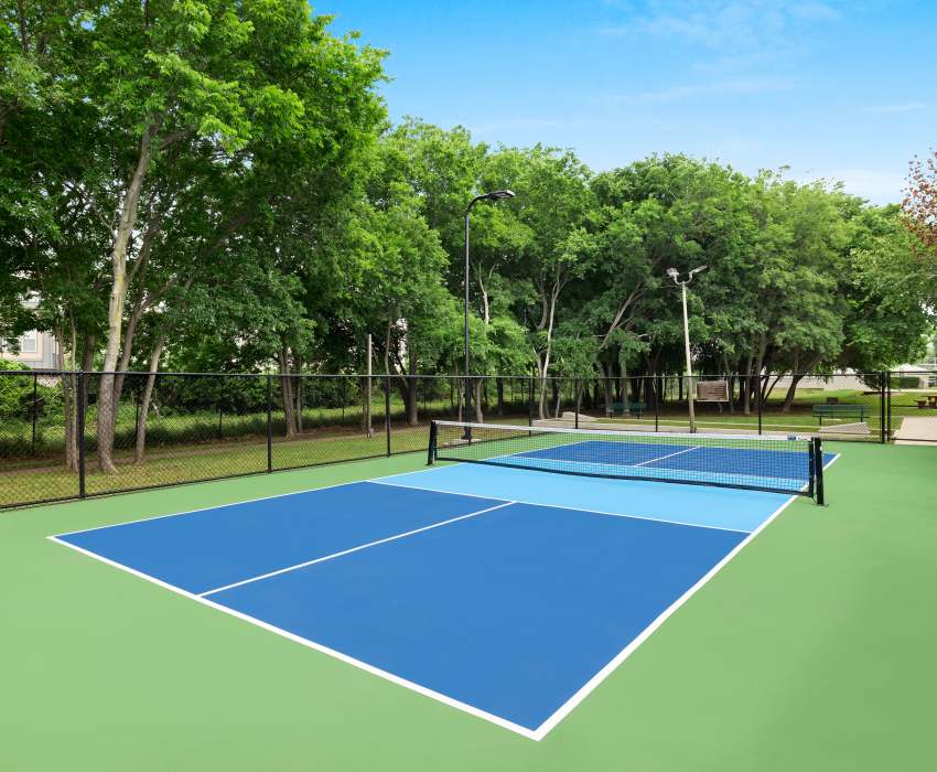 Lighted Pickleball court at Lakeview at Parkside in Farmers Branch, Texas