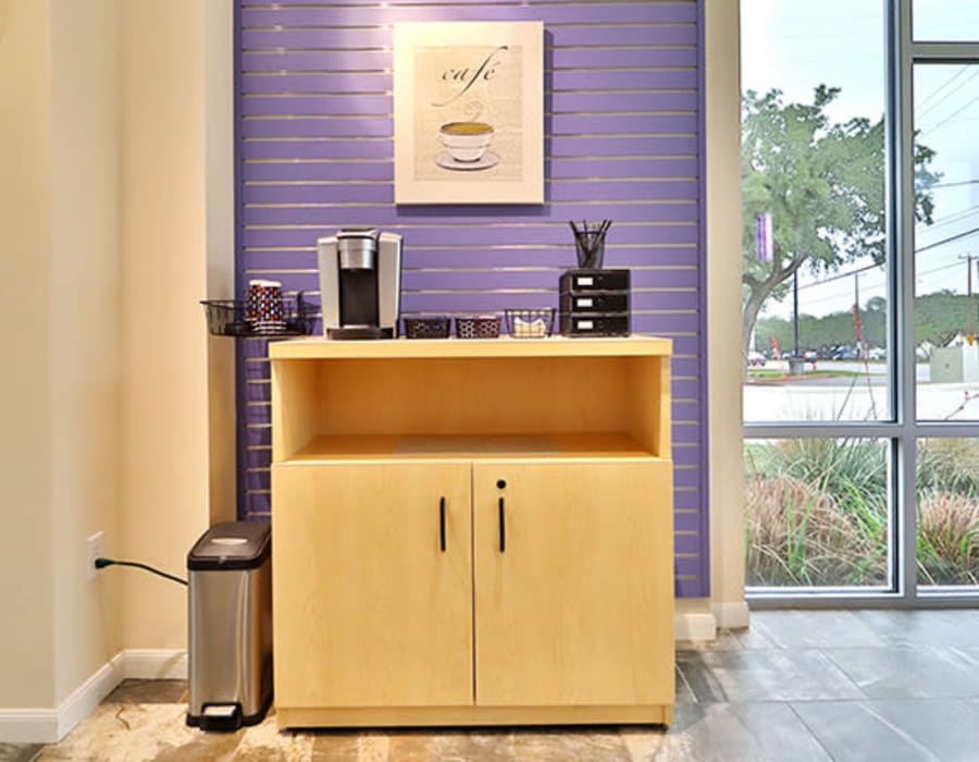 Complimentary coffee available at Key Storage - Huebner in San Antonio, Texas