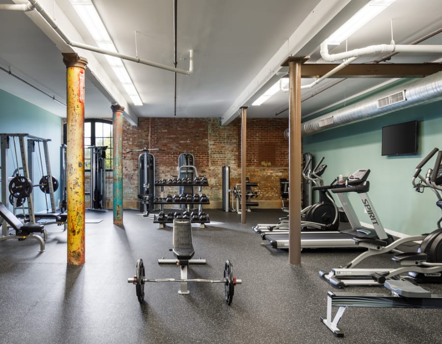 Fitness center at Lofts by the Lake in Greer, South Carolina