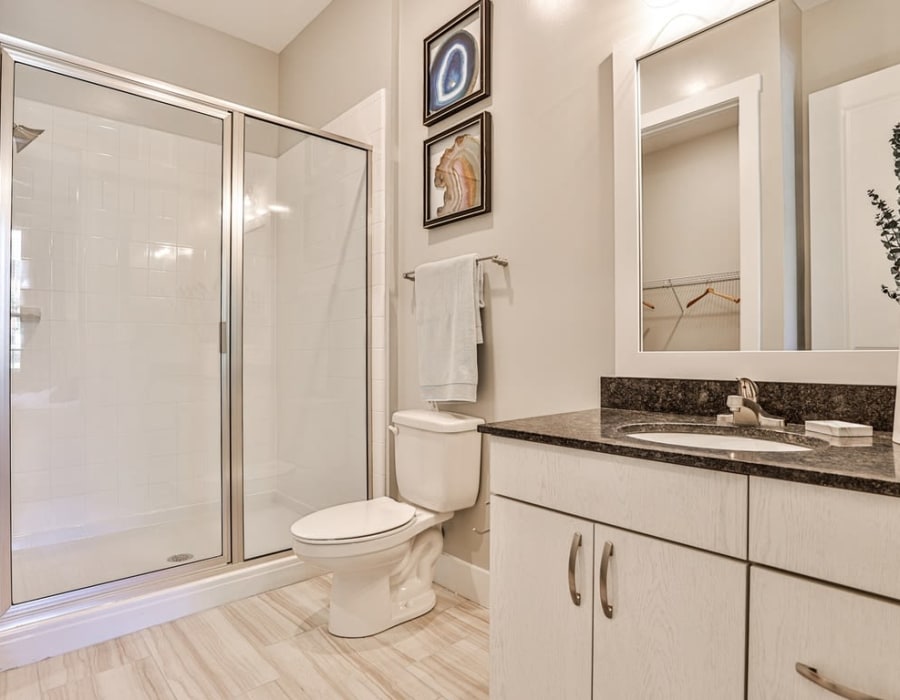 apartment bathroom at The Rey on Reynolds in Duluth, Georgia