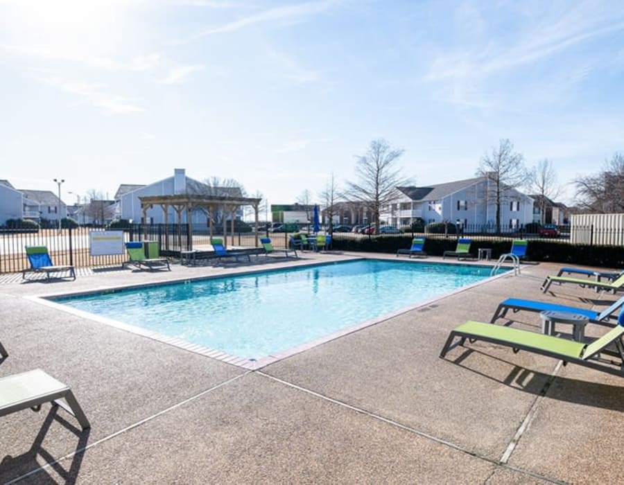 Fenced pool area at Indigo at 61 in Robinsonville, Mississippi