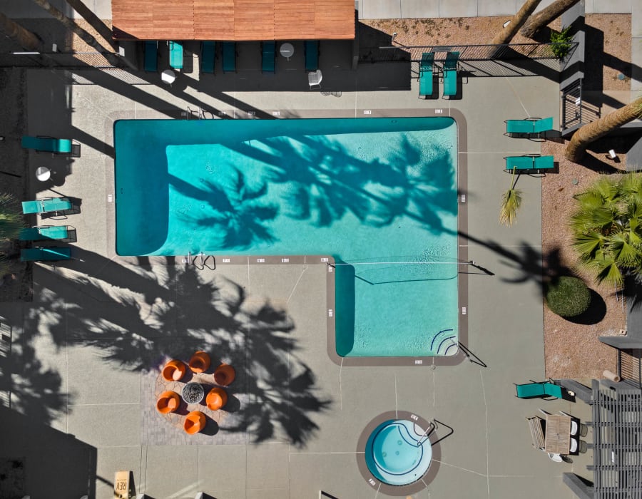 Aerial view of our swimming pool at The Rev in Tempe, Arizona