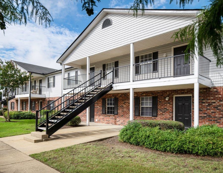 just outside an apartment at Southwind Apartments in Richland, Mississippi