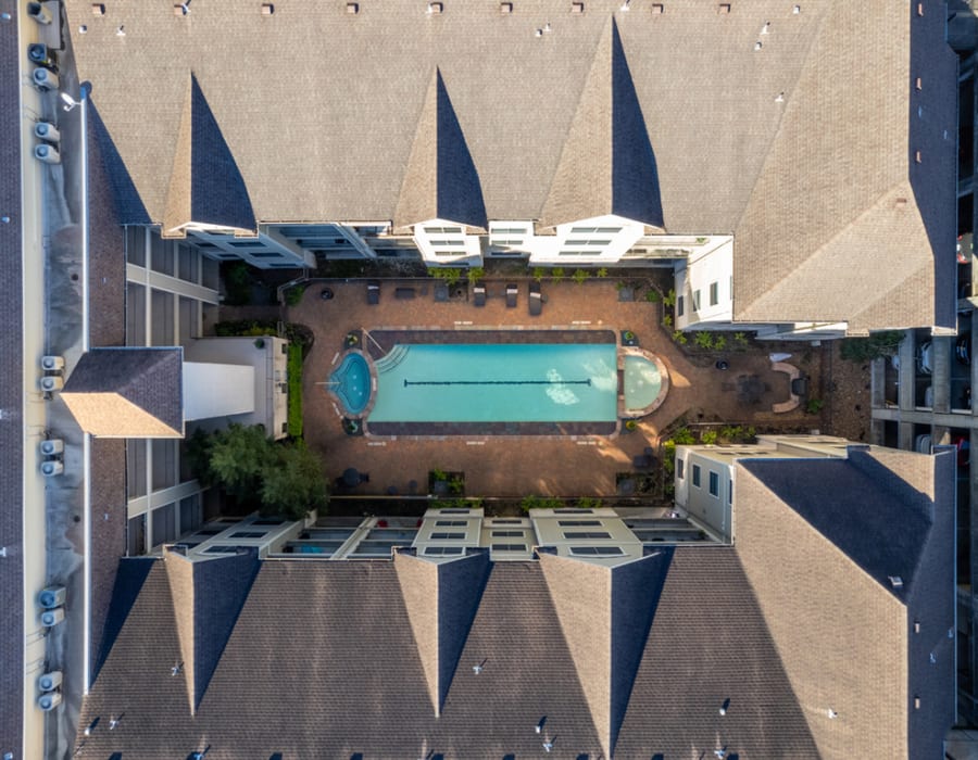 aerial view of the pool at The Margot on Sage in Houston, Texas