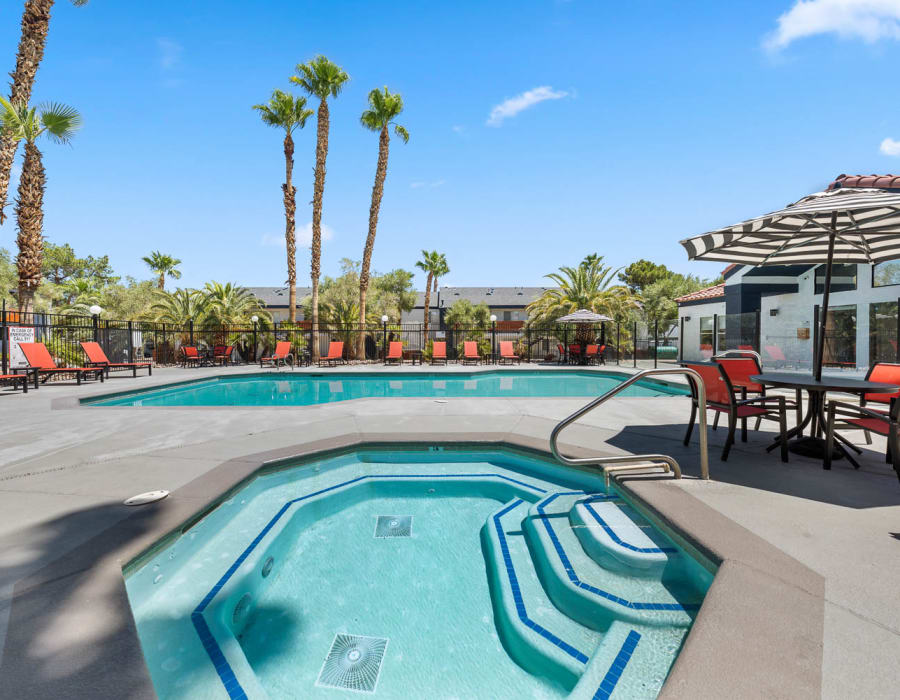 Large pool and hot tub at District 5800 in Las Vegas, Nevada
