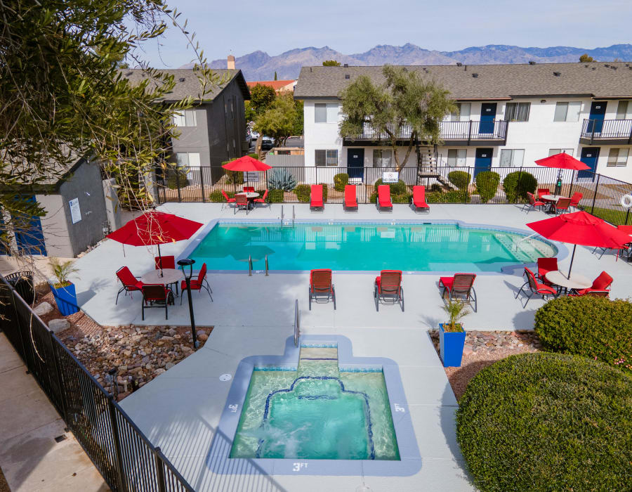 Residents enjoying the swimming pool at The Enclave in Tucson, Arizona