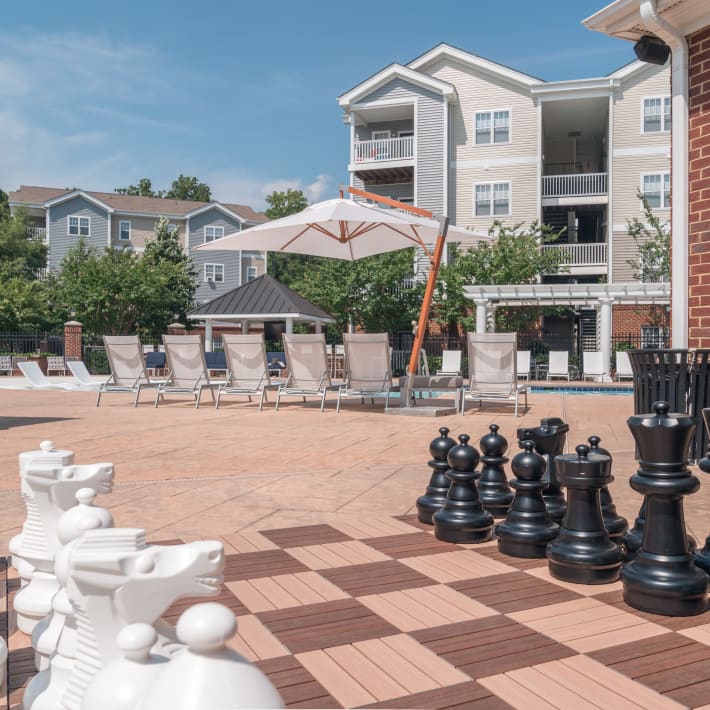 Outdoor chess on the sundeck at Meridian Parkside, Newport News, Virginia