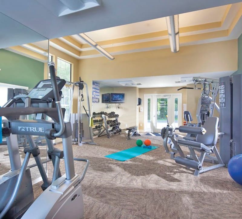 The onsite fitness center at The Commons At Haynes Farm in Shrewsbury, Massachusetts