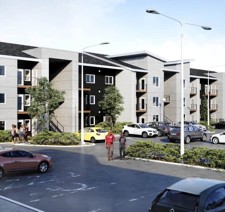 Rendering of the exterior at Kestrel Park in Vancouver, Washington