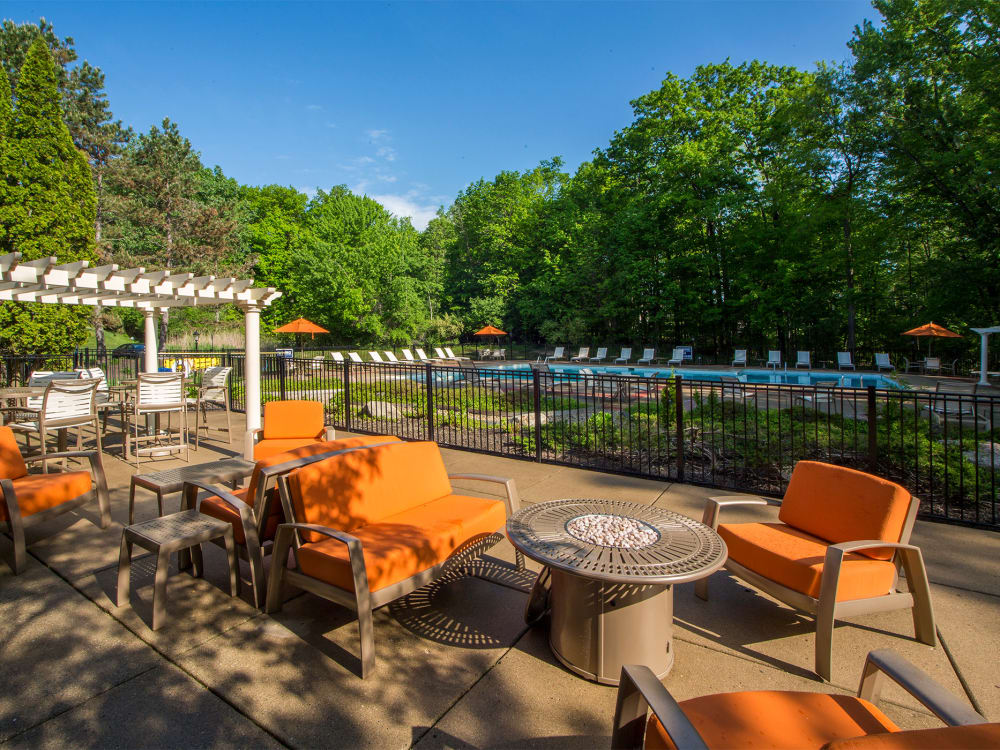 Outdoor Patio with Relaxing Chairs at at Aldingbrooke in West Bloomfield, Michigan