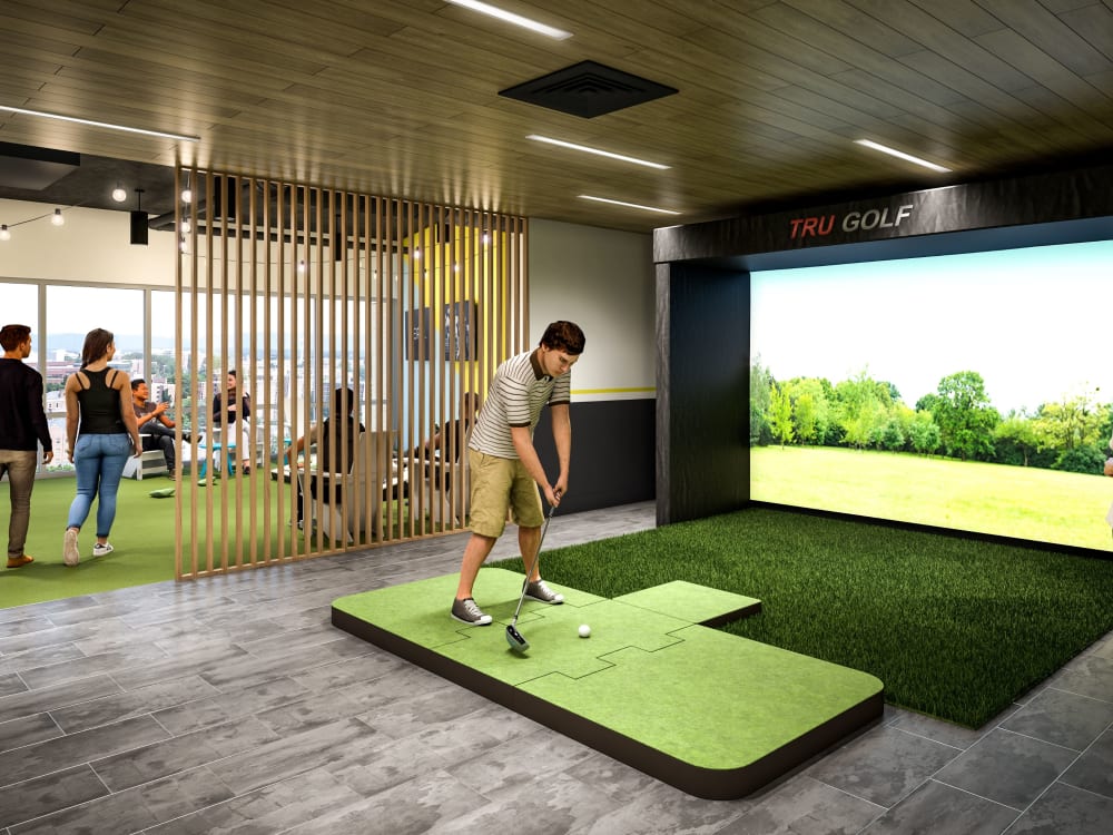 Golf simulator at HERE State College in State College, Pennsylvania