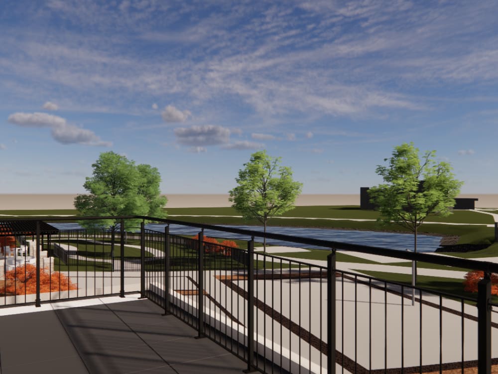 Render of a beautiful balcony at Randall Residence at Gateway Park in Greenfield, Indiana
