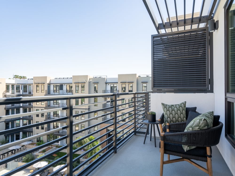 Private balcony at MV Apartments in Mountain View, California