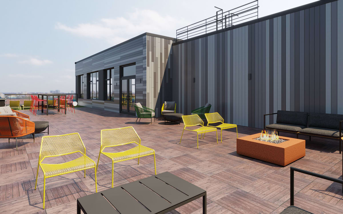 Rooftop balcony at Arthaus Apartments in Allston, Massachusetts