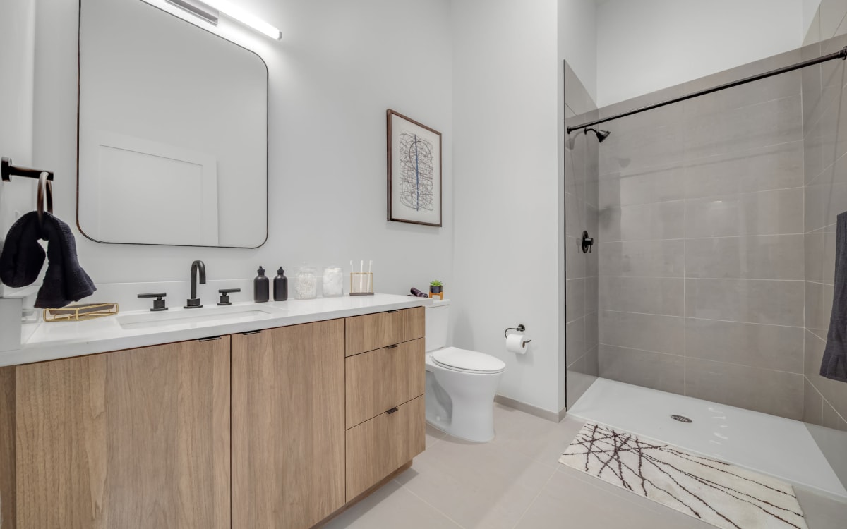 Bathroom finishes at Arthaus Apartments in Allston, Massachusetts