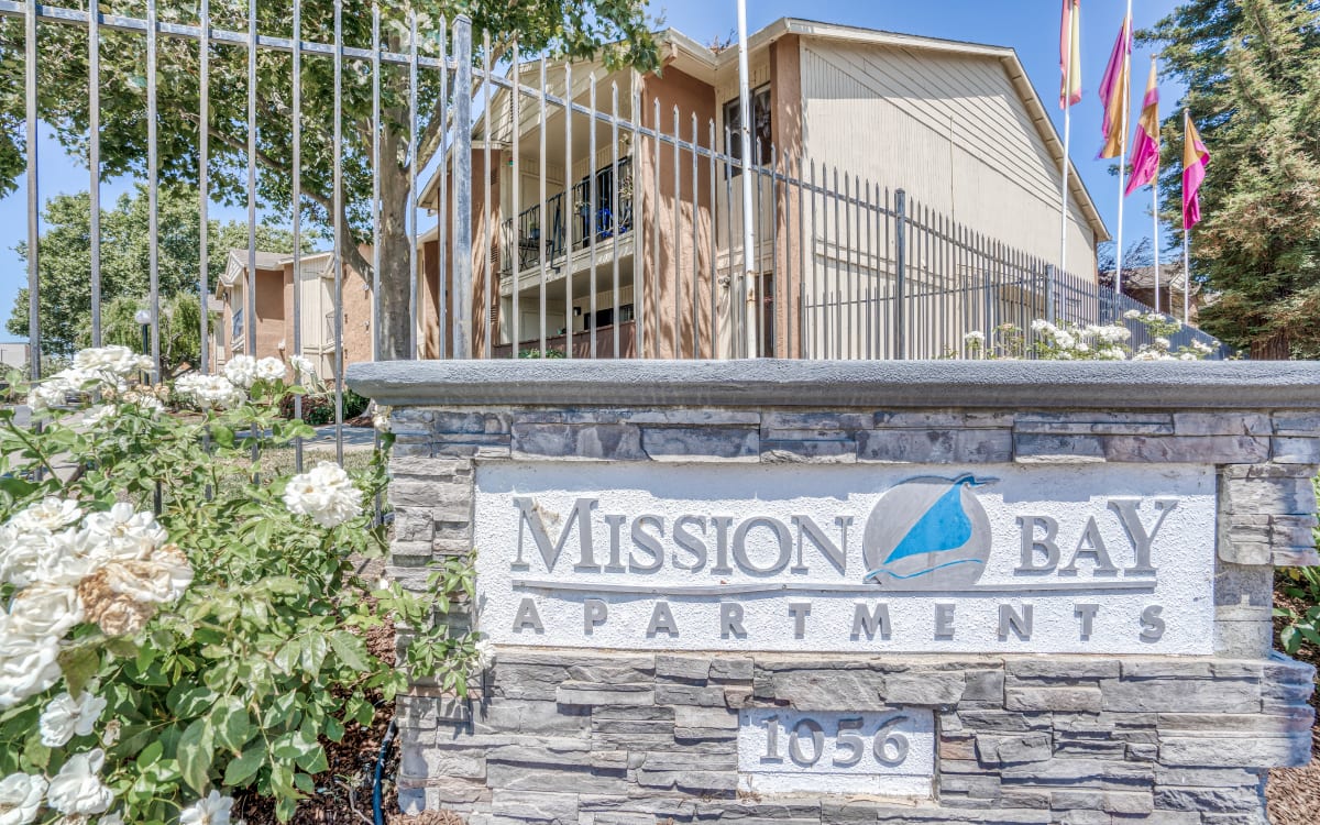 Property sign at Mission Bay Apartments in Bay Point, California