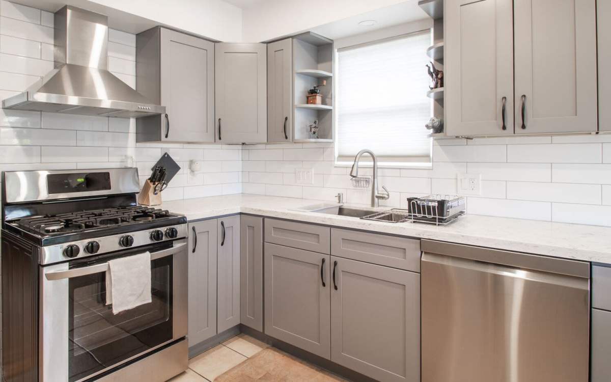 Kitchen with stainless-steel appliances at Parkwood Manor in Norfolk, Virginia