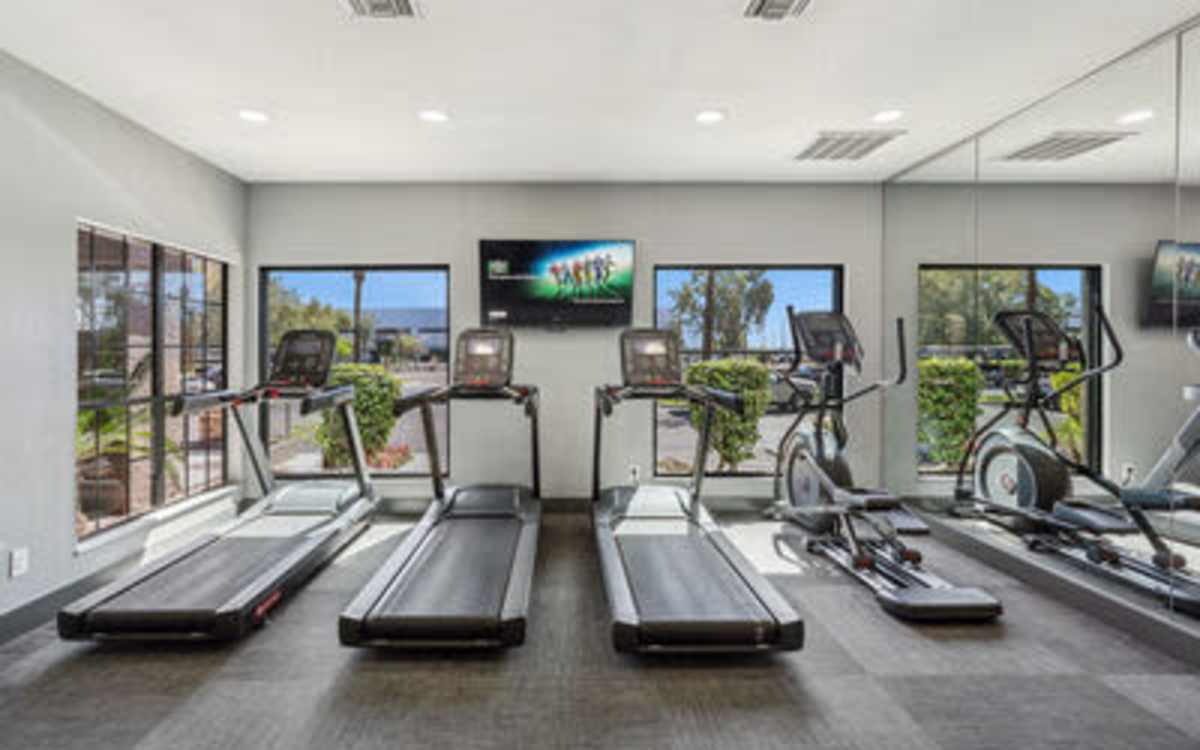 Fitness center with television at Strada in Tempe, Arizona