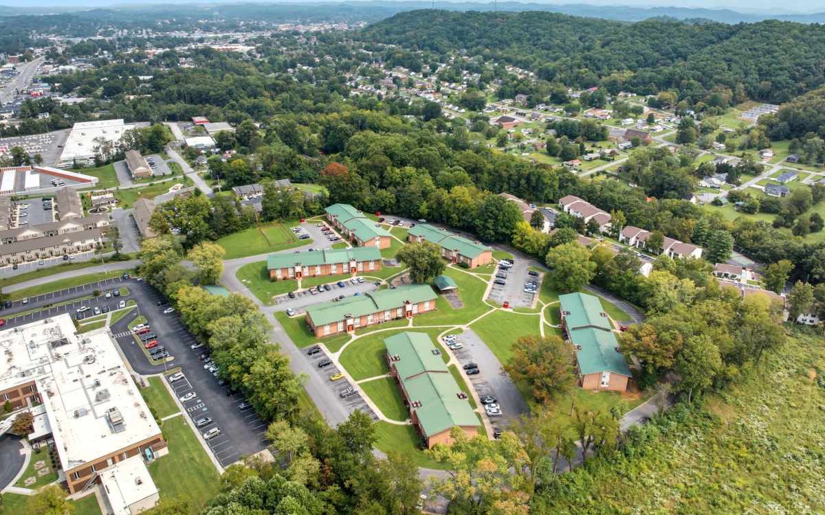 Drone shot at Bristol Square Apartments in Bristol, Tennessee