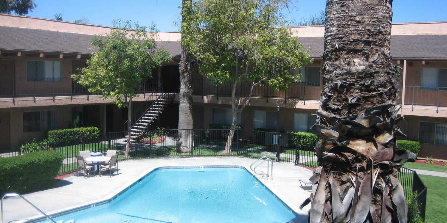 Outdoor swimming pool at Terrace Oak in Colton, California