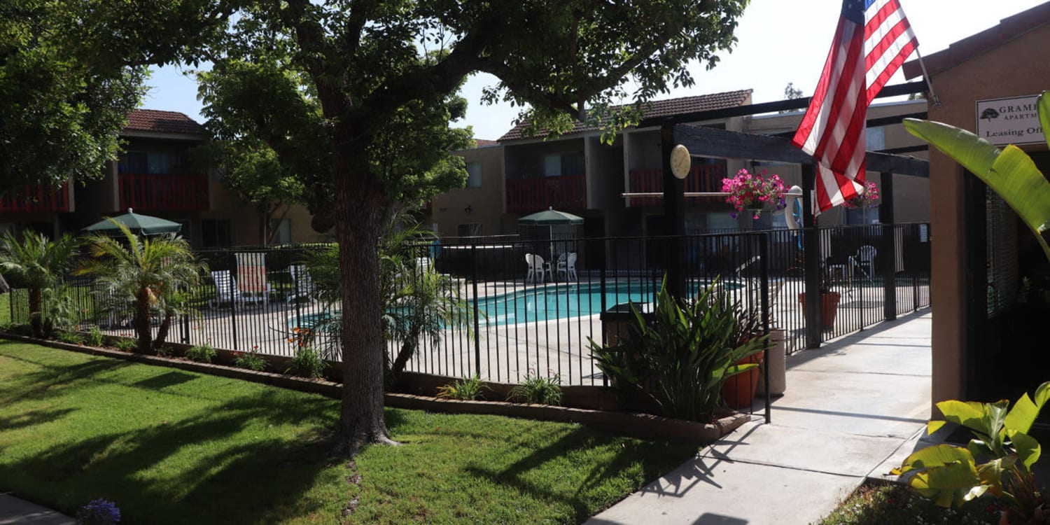 Outdoor swimming pool at Gramercy Apartments in San Diego, California