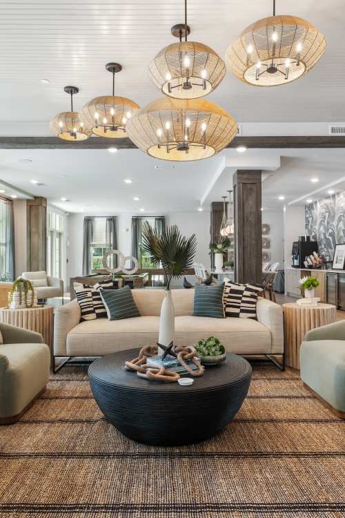 Seating area in the clubhouse at Proximity Carolina Beach in Carolina Beach, North Carolina